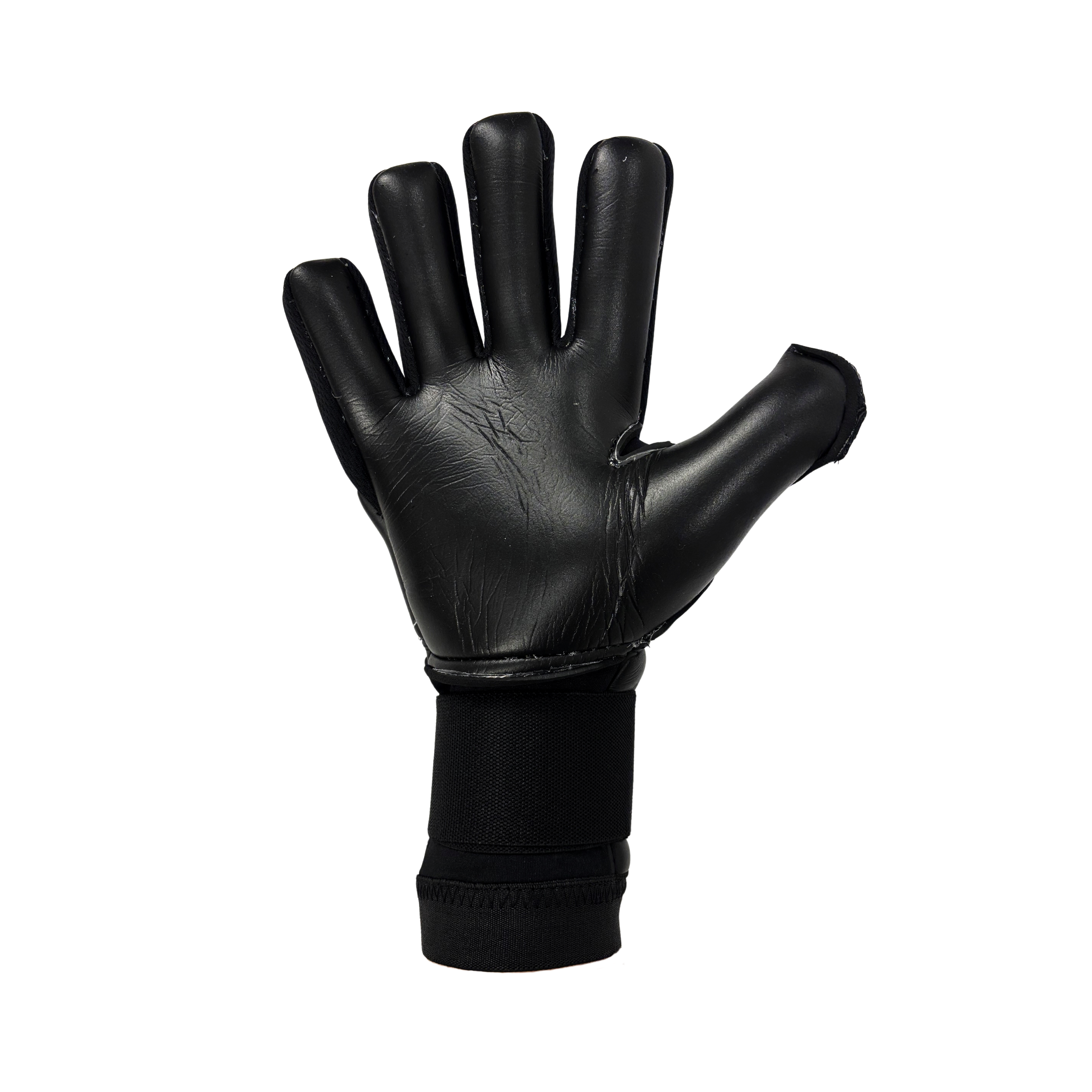 Black goalkeeper glove on a white background