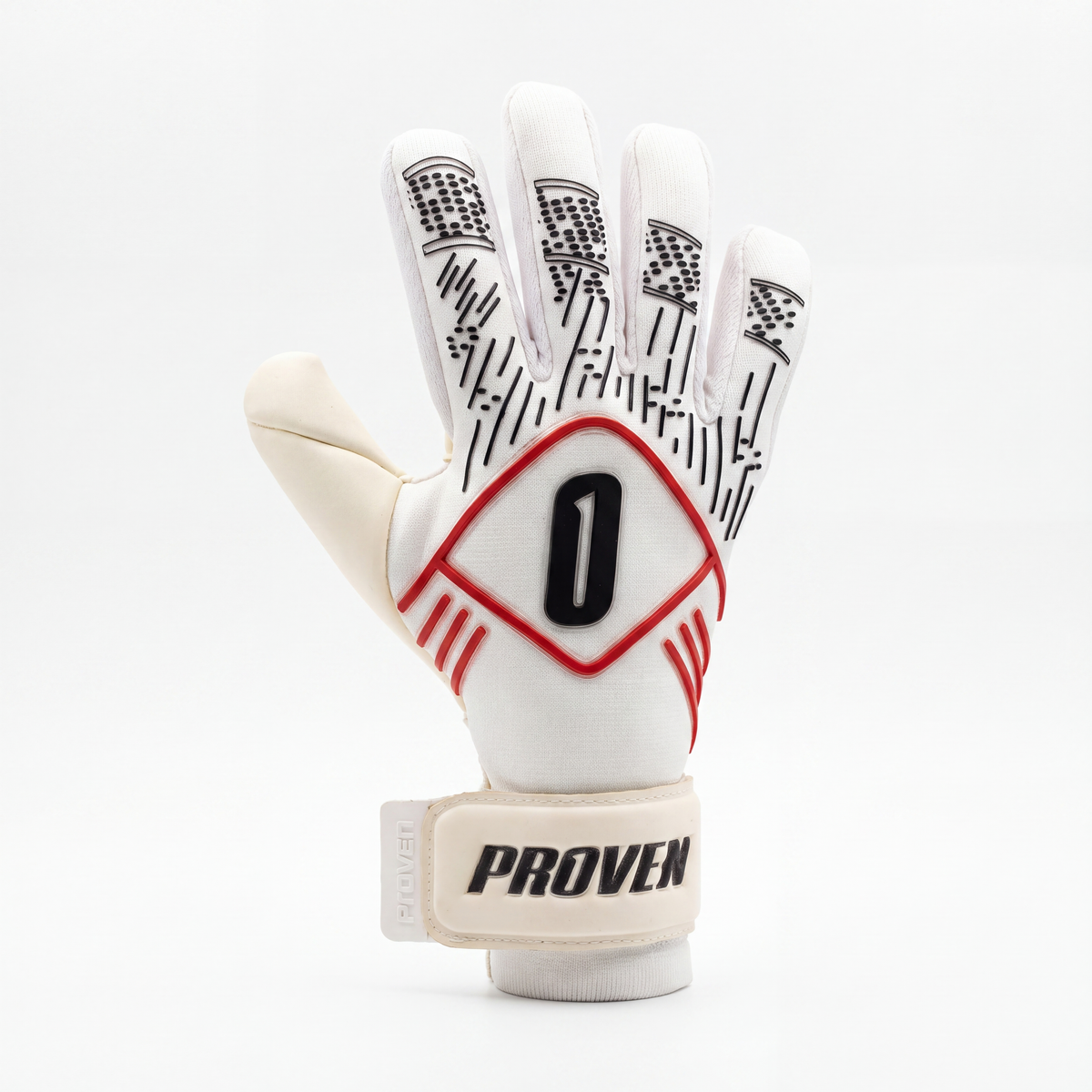 ProvenGK Enduran goalkeeper glove, white palm with Ember orange accent, front view
