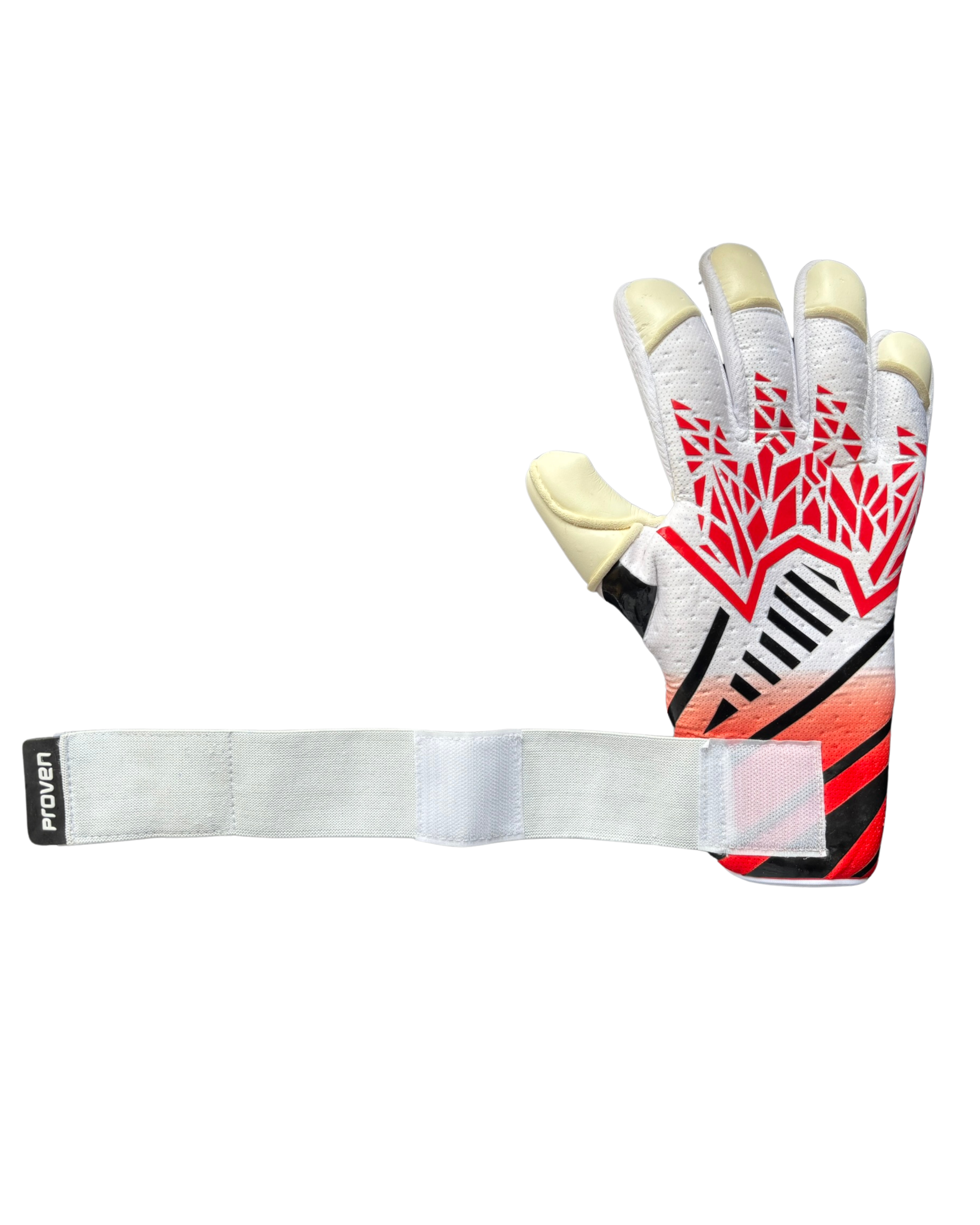 Gloves with a red and black design on a white background
