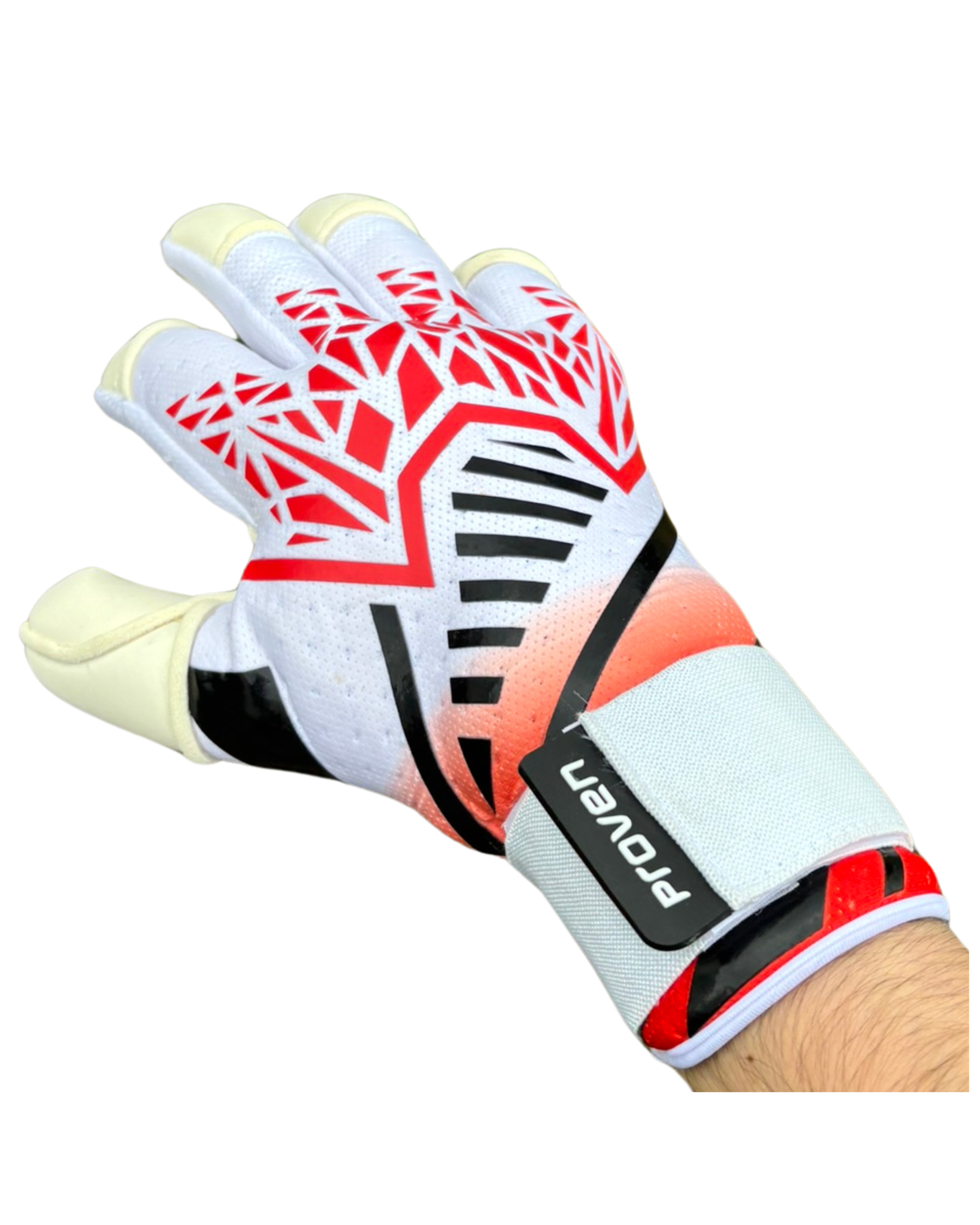 Gloves with a red and white design on a white background