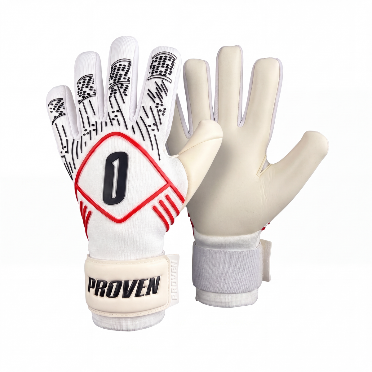 ProvenGK Enduran goalkeeper gloves pair showing white 4mm contact latex palms